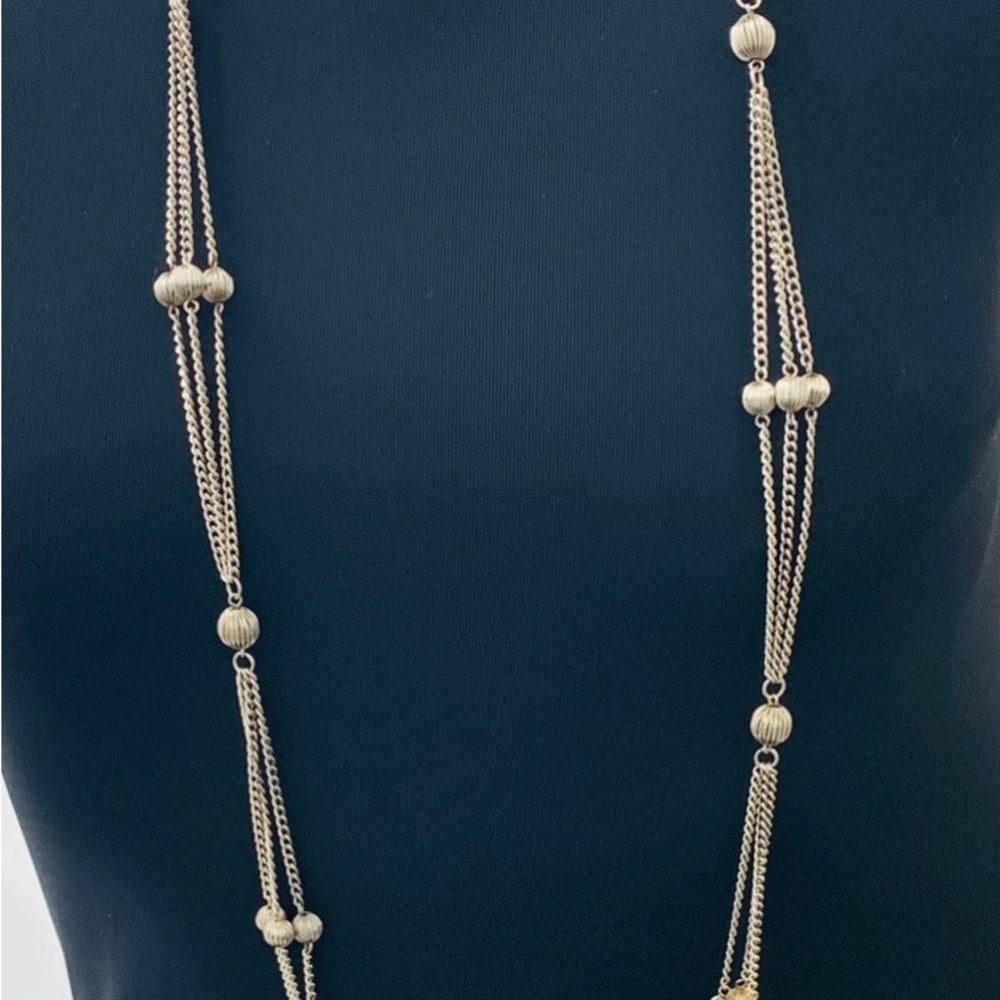 25” Long 3 Strand Vintage Station Necklace with Ribbed Round Beads